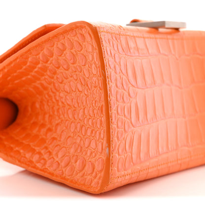 Balenciaga Shiny Calfskin Crocodile Embossed Small Hourglass Top Handle Bag Pop Orange 9 of 12