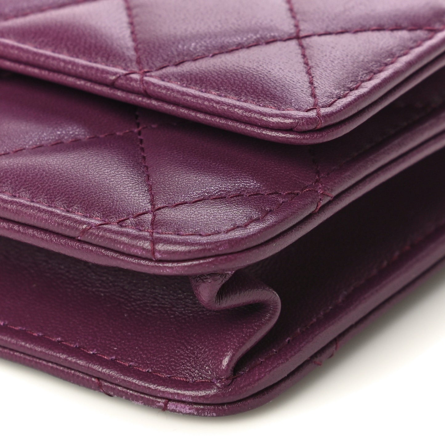 Lambskin Quilted Trendy CC Wallet On Chain WOC Purple