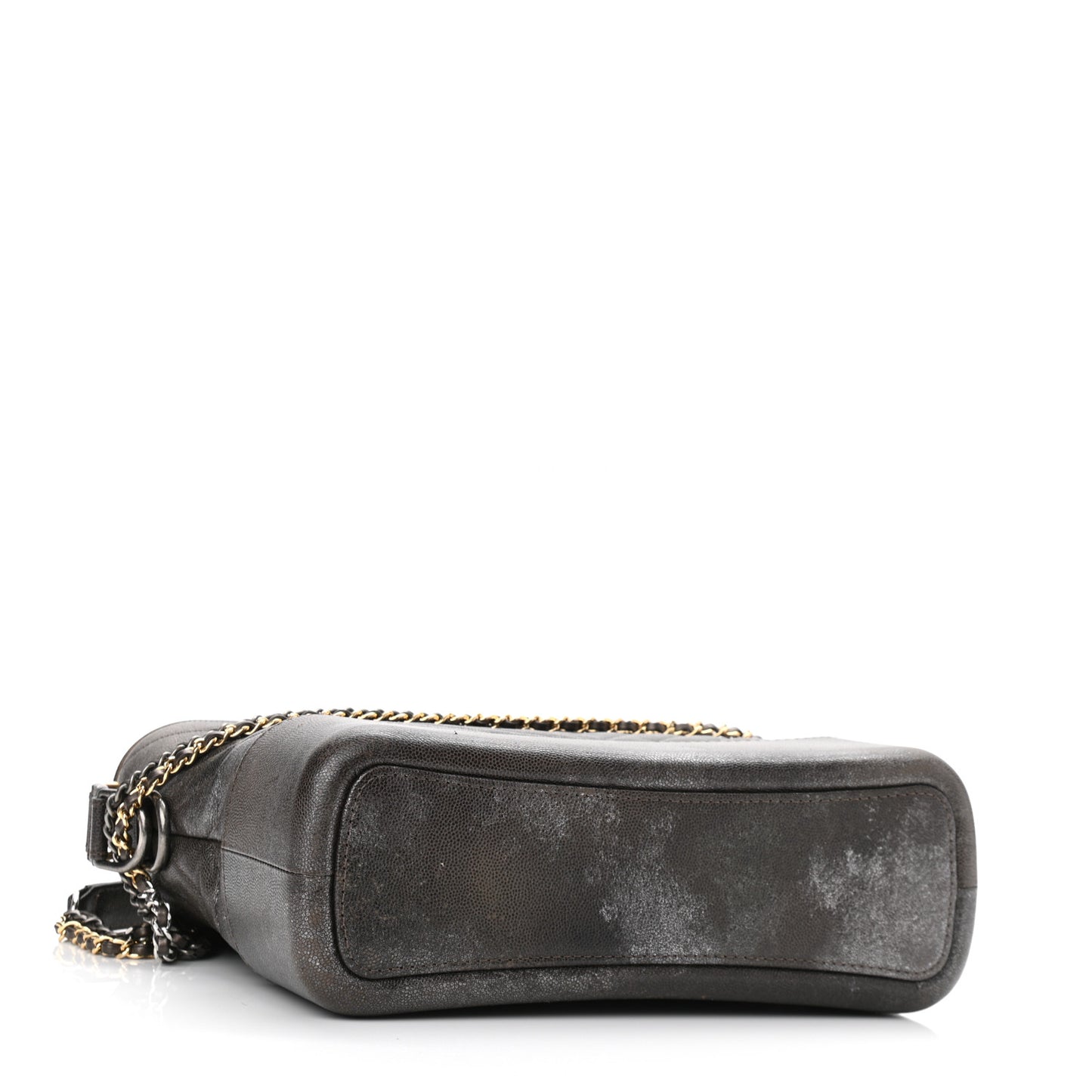 Metallic Caviar Chevron Quilted Medium Gabrielle Hobo Dark Silver Gold