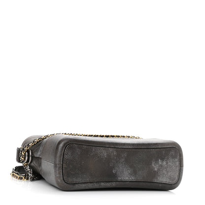 Chanel Metallic Caviar Chevron Quilted Medium Gabrielle Hobo Dark Silver Gold 5 of 10