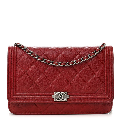 Chanel Caviar Quilted Boy Wallet On Chain WOC Red 1 of 13