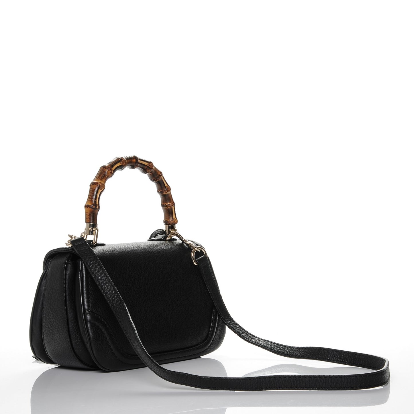 Cellarius Calfskin Small New Bamboo Top Handle Bag Black