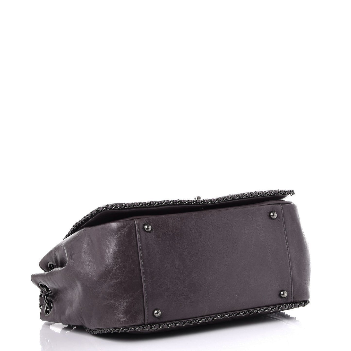 Calfskin Quilted Large CC Enchained Accordion Flap Grey