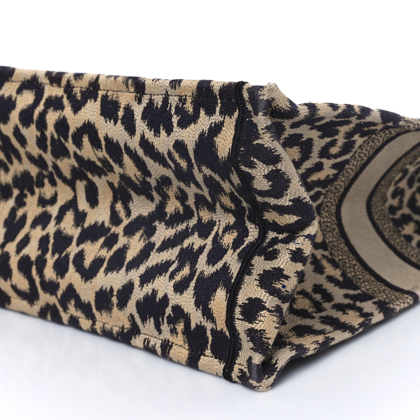 Canvas Mizza Embroidered Large Leopard Book Tote Beige