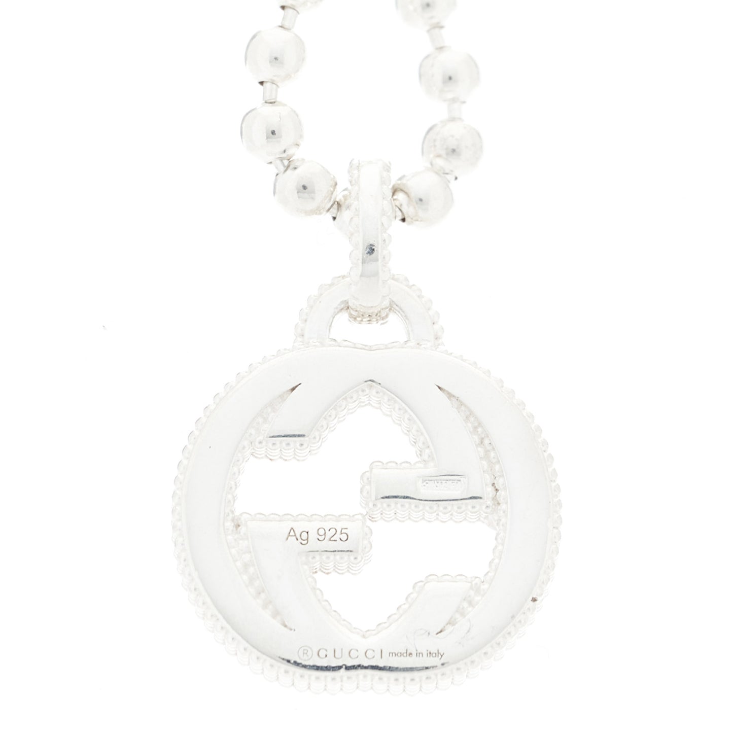 Sterling Silver Interlocking GG Pendant Beaded Necklace