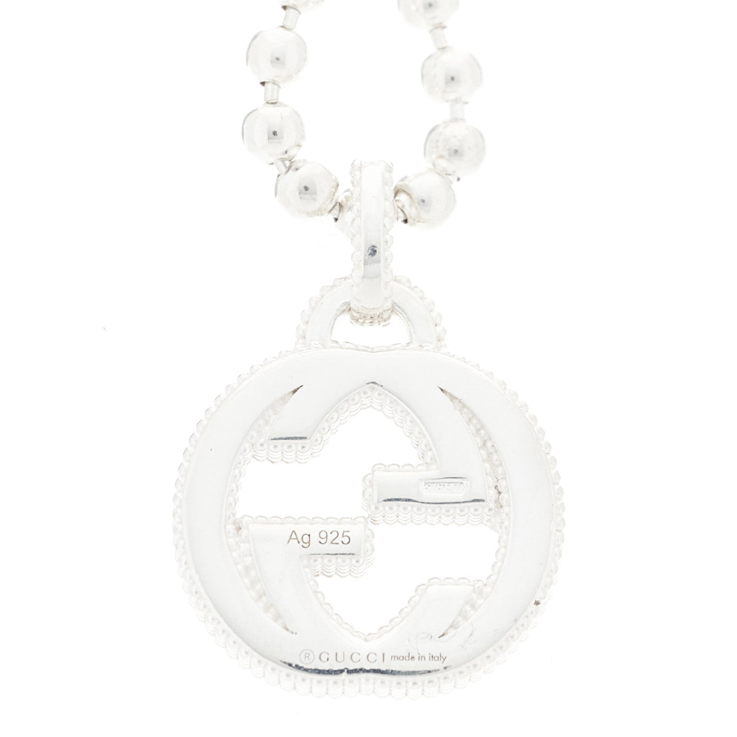 Gucci Sterling Silver Interlocking GG Pendant Beaded Necklace 4 of 7