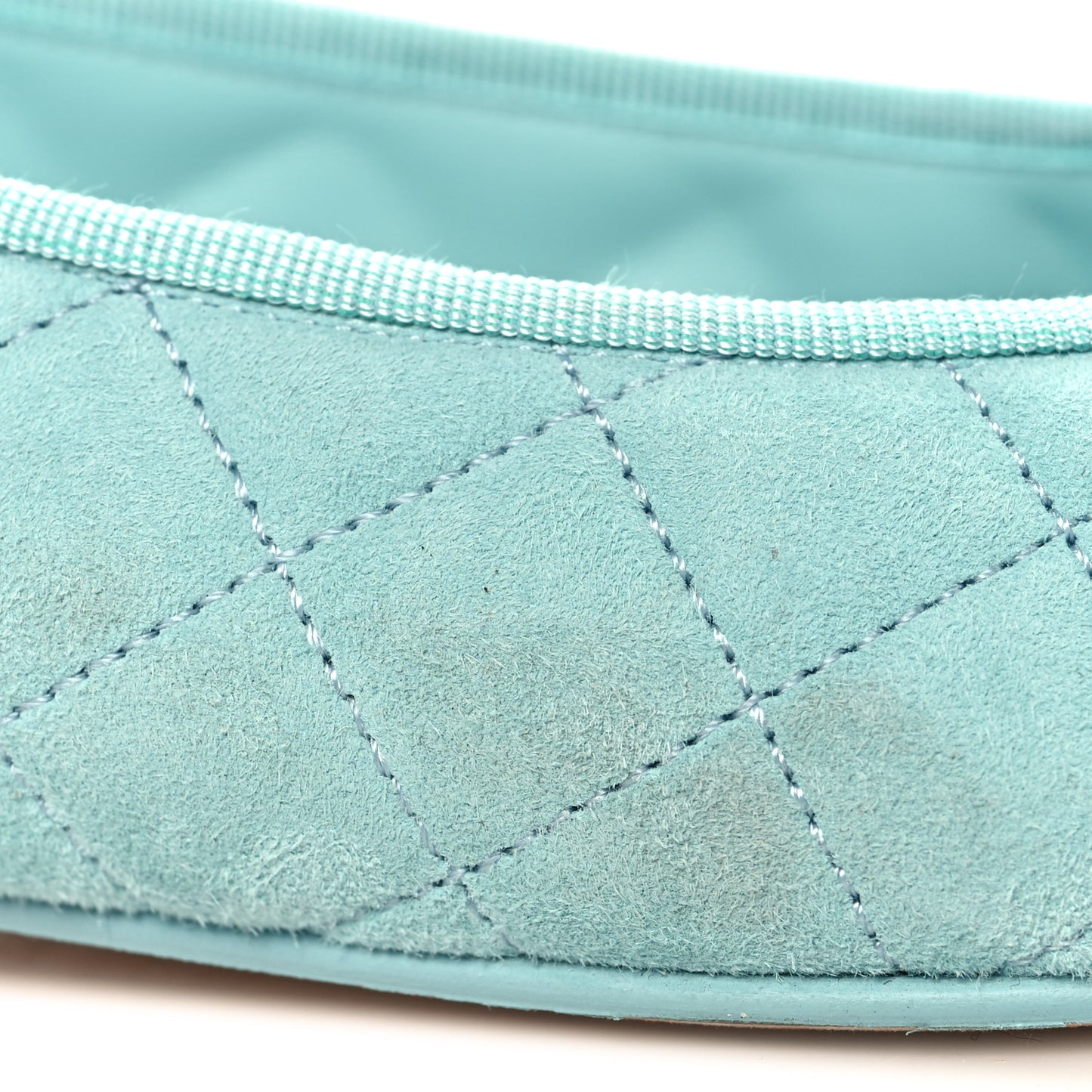 Suede Calfskin Quilted Cap Toe CC Ballerina Flats 38.5 Light Blue