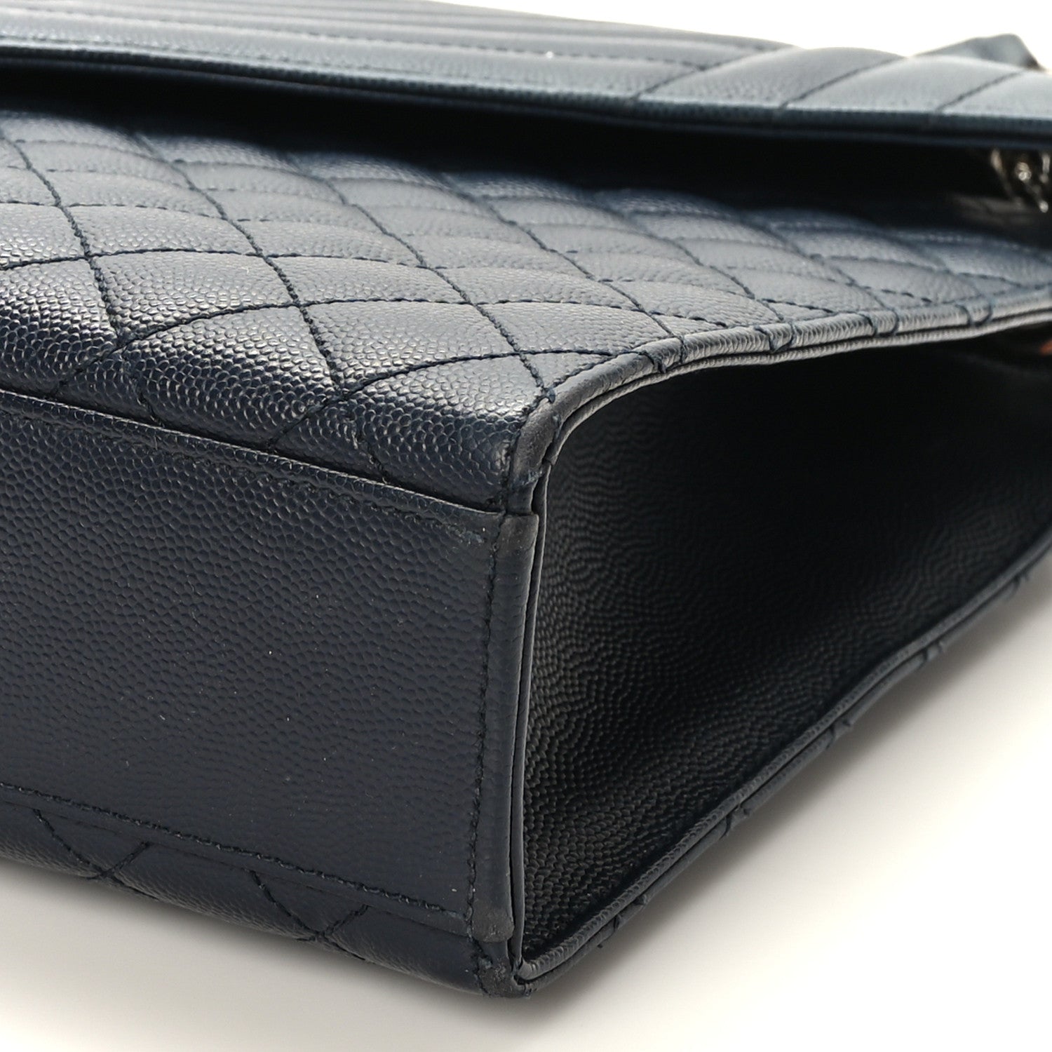 Saint Laurent Grain De Poudre Textured Mixed Matelasse Large Triquilt Monogram Satchel Deep Marine 9 of 9