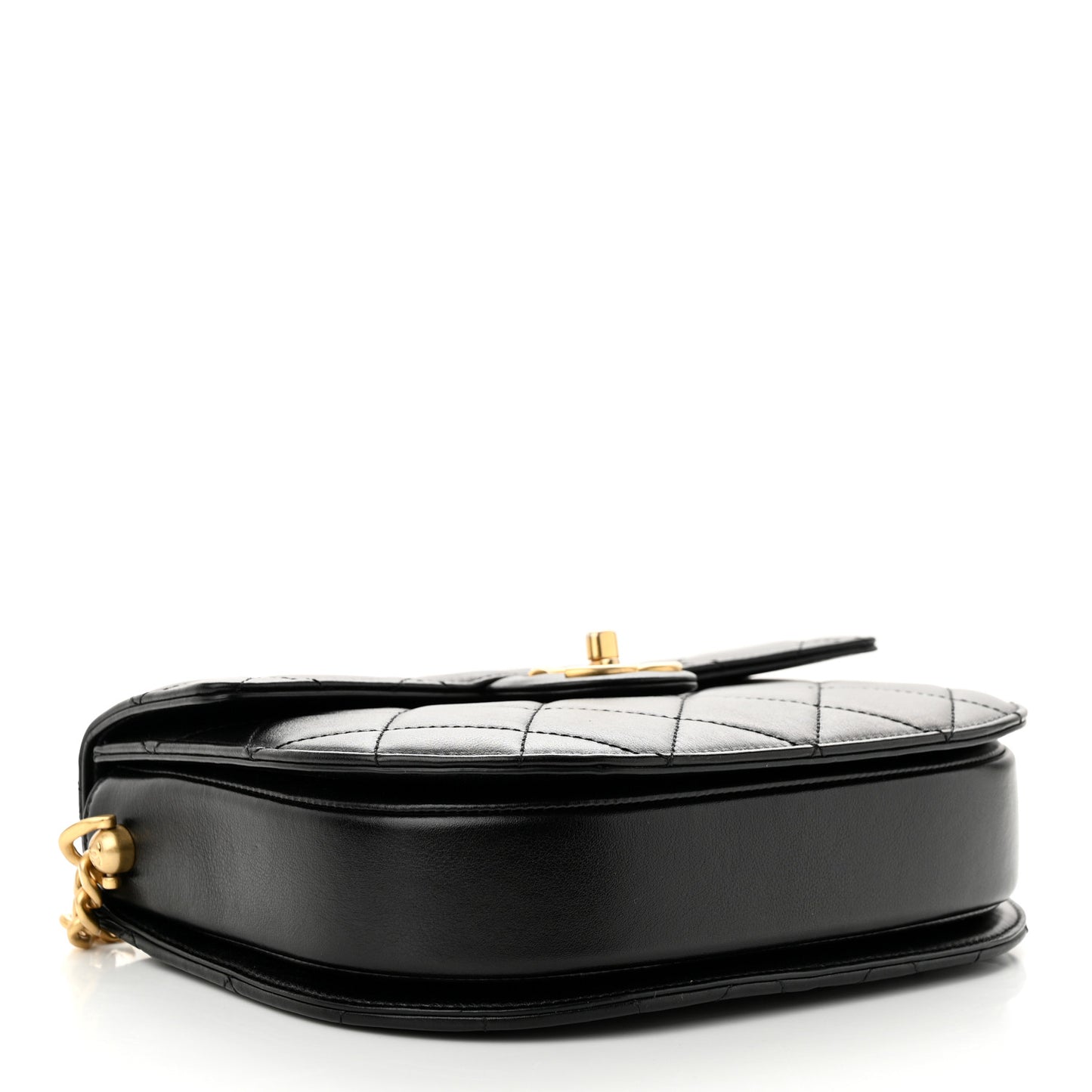 Calfskin Quilted Small Moon Messenger Black