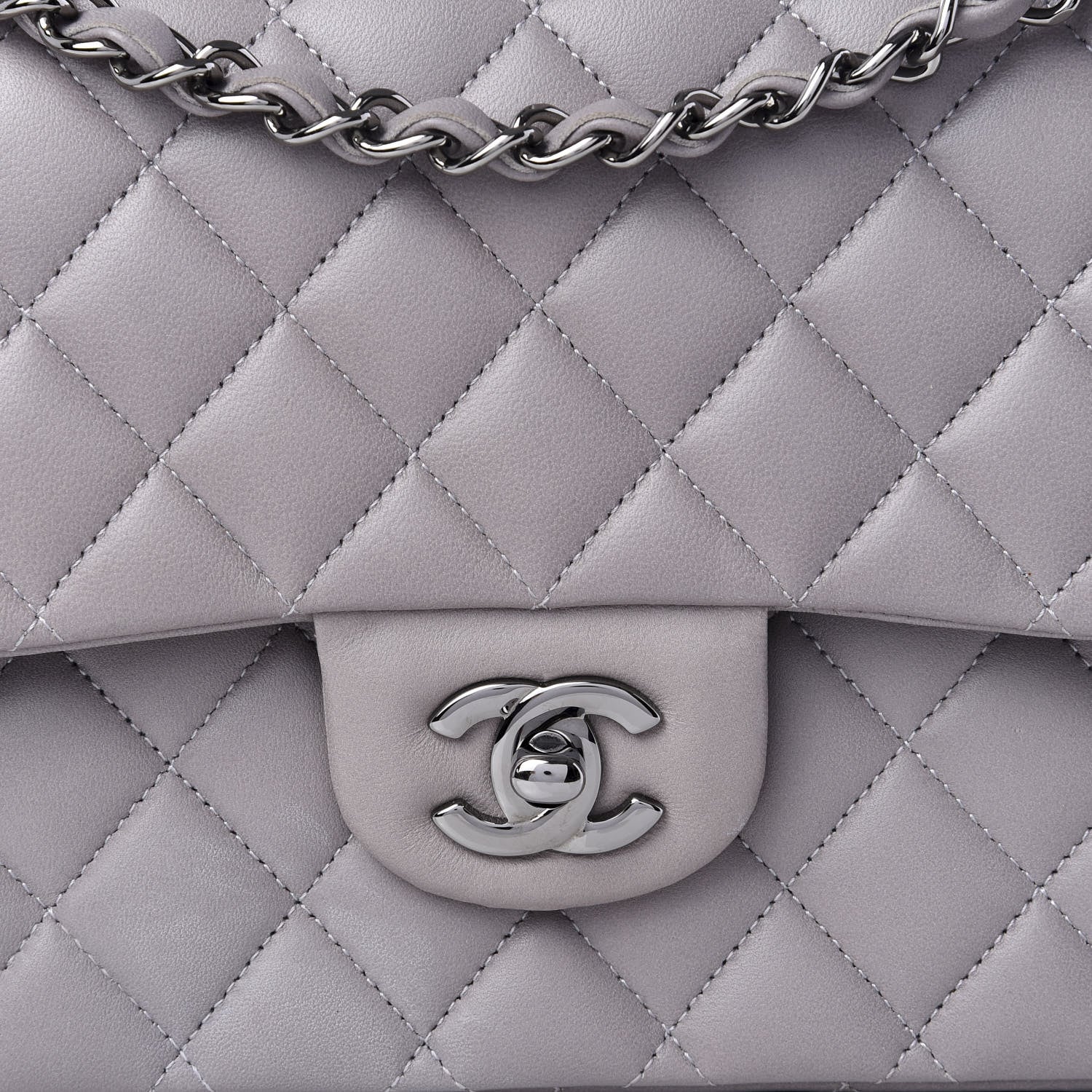 Chanel Lambskin Quilted Medium Double Flap Grey 8 of 9