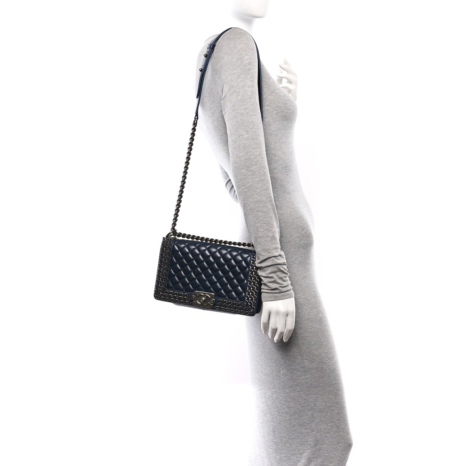 Chanel Glazed Calfskin Quilted Medium Boy Chained Flap Blue 2 of 10