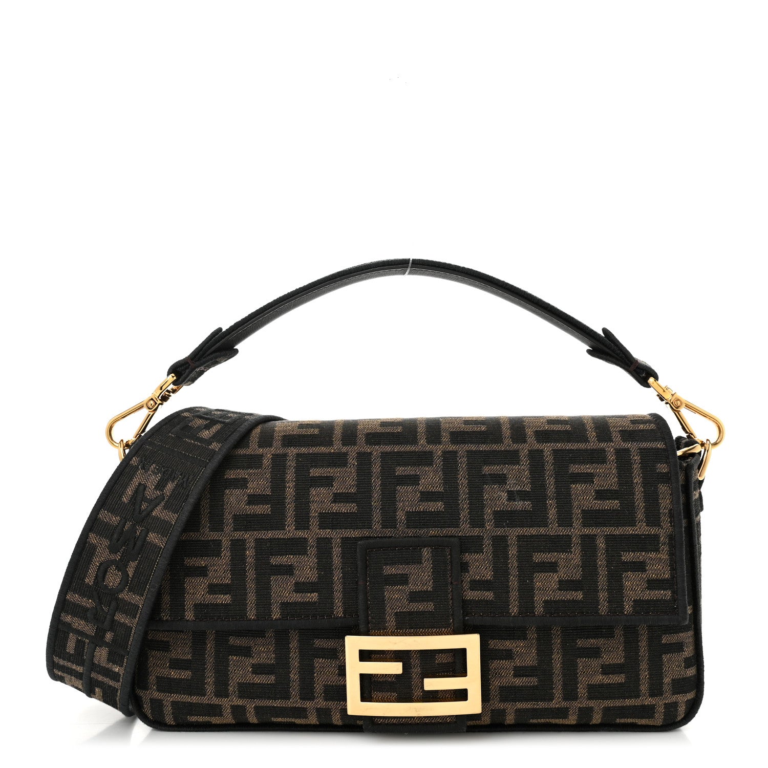 Fendi Fabric Jacquard FF 1974 Medium Baguette Tobacco Moro Black 1 of 10