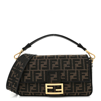 Fendi Fabric Jacquard FF 1974 Medium Baguette Tobacco Moro Black 1 of 10
