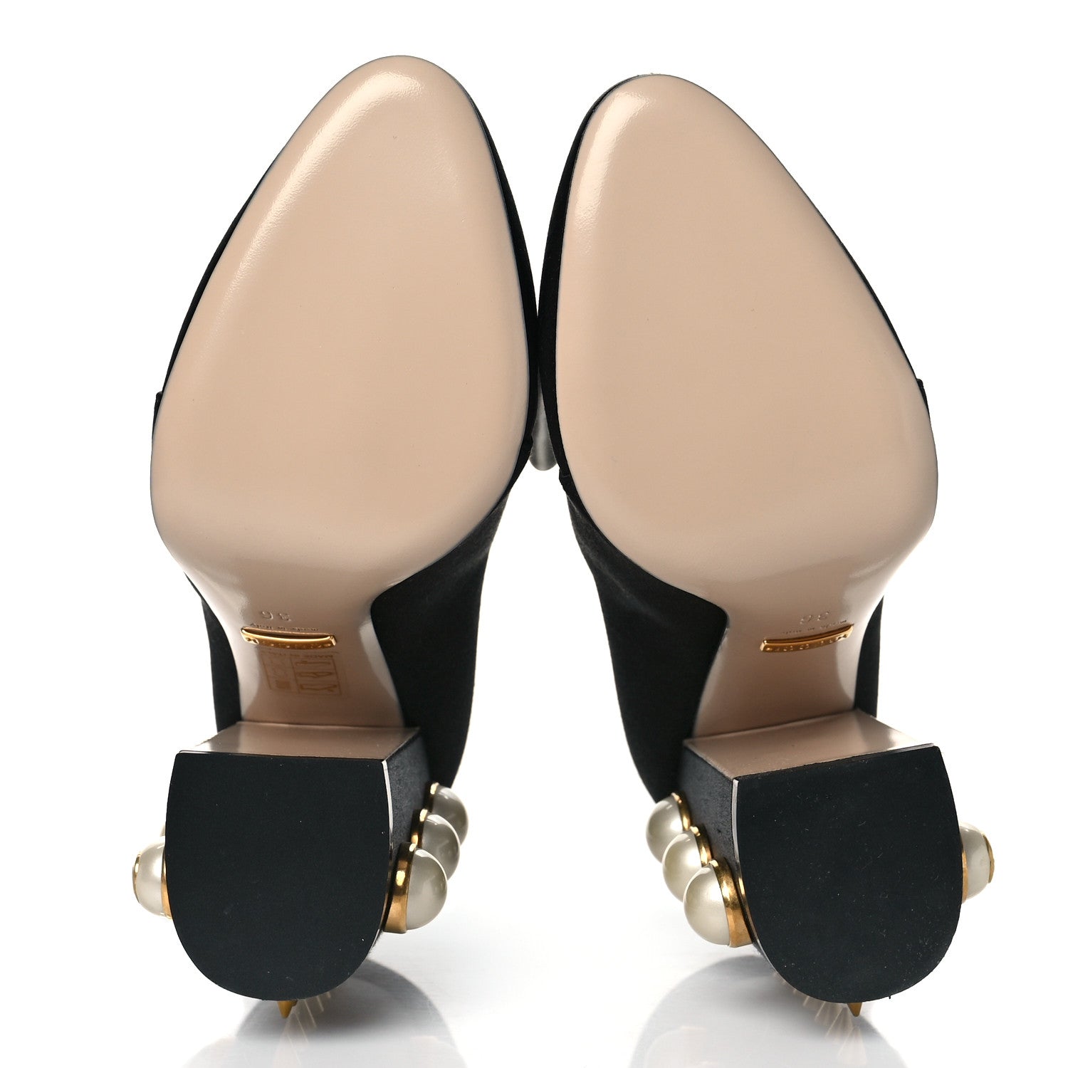 Gucci Silk Satin Pearl Studded Luna Bow Pumps 36 Black Gold 5 of 8