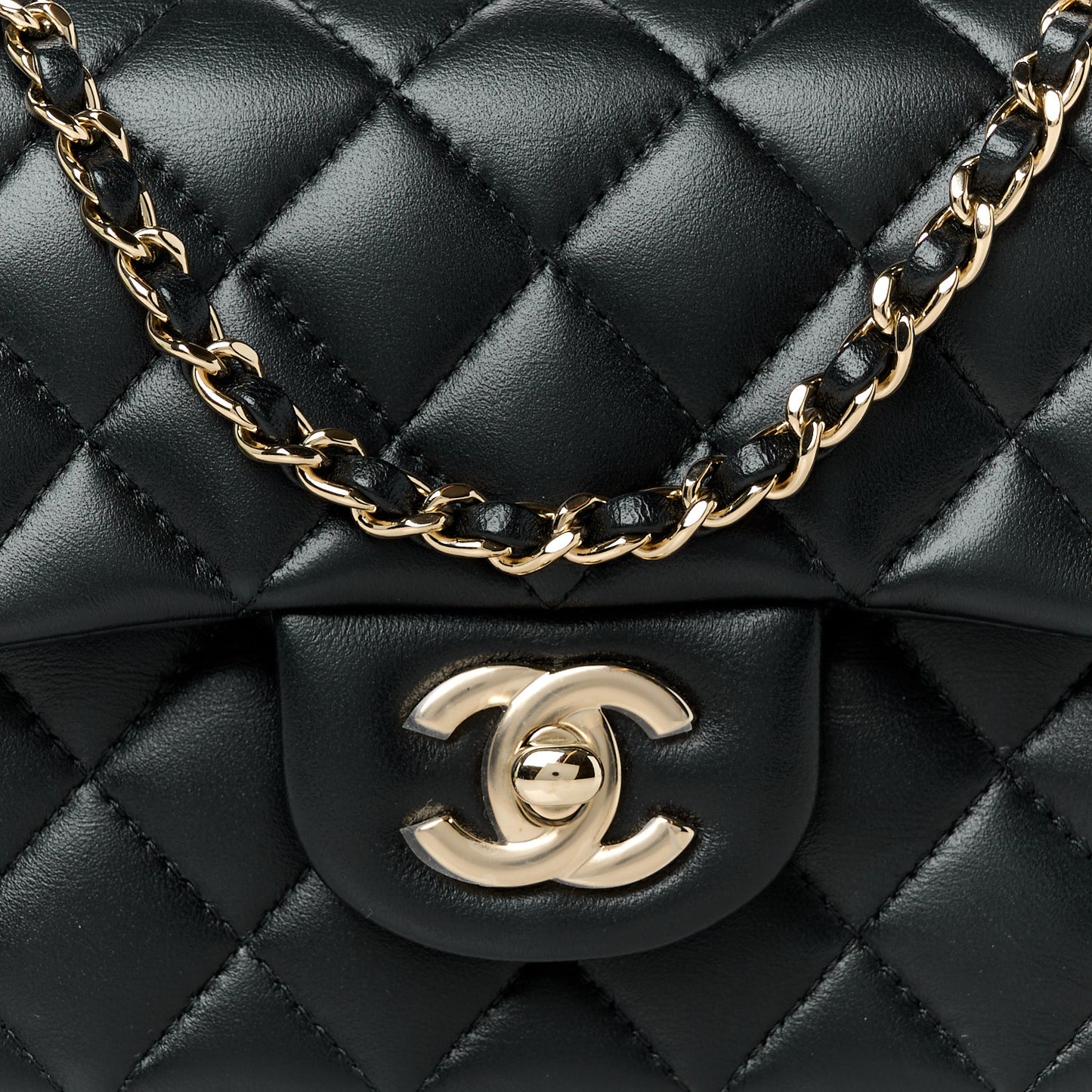 Lambskin Quilted Mini Top Handle Rectangular Flap Black