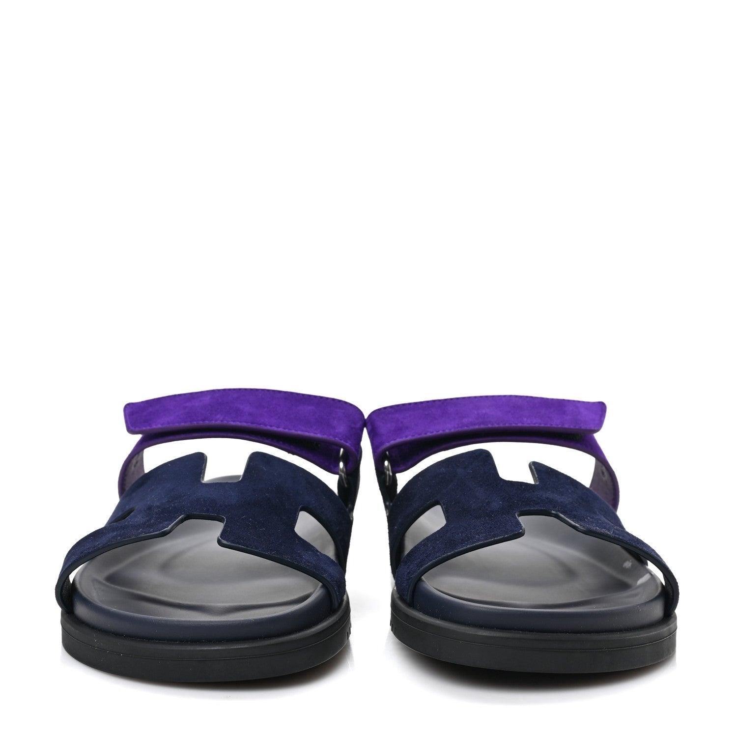 Hermes Suede Goatskin Womens Chypre Sandals 37.5 Marine Violet Majorette 2 of 9