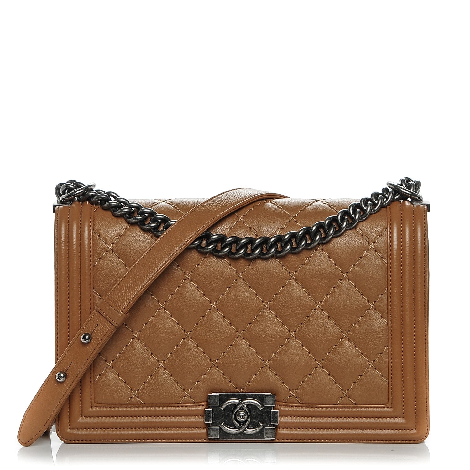 Chanel Calfskin Quilted Double Stitch New Medium Boy Flap Camel 1 of 7