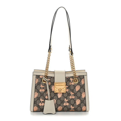 Gucci GG Supreme Monogram Berry Textured Dollar Calfskin Small Padlock Tote Beige Ebony Light Copper Mystic White 1 of 14