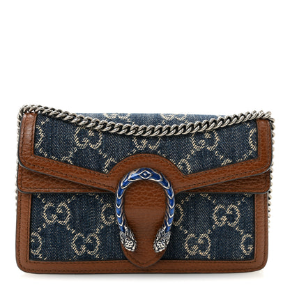 Gucci New Denim GG Monogram Dollar Calfskin Enamel Super Mini Dionysus Shoulder Bag Blue Tea Cuir Epilog Electric Blue 1 of 10