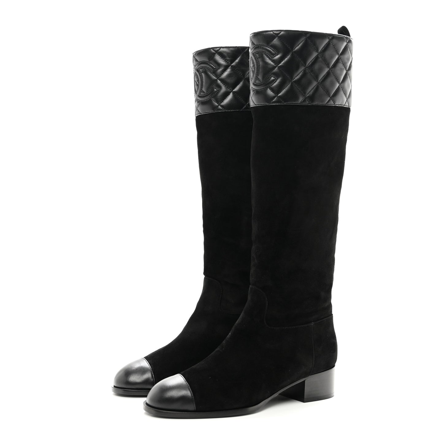 Suede Calfskin Lambskin Quilted Knee High Boots 38