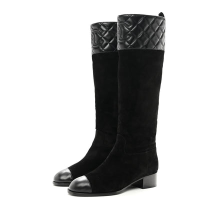Chanel Suede Calfskin Lambskin Quilted Knee High Boots 38 3 of 9