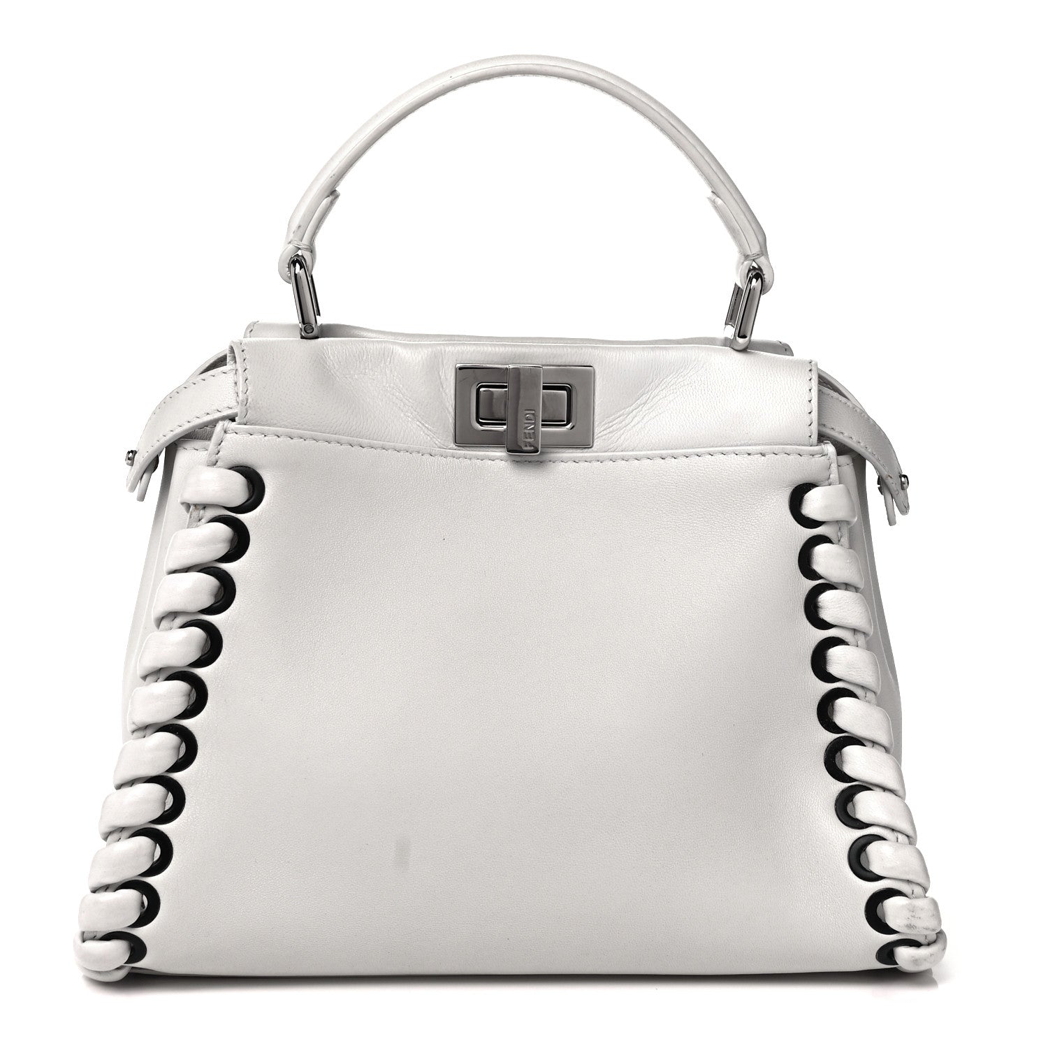 Fendi Nappa Lace Up Mini Peekaboo Iconic Satchel Bianco Carta 1 of 9