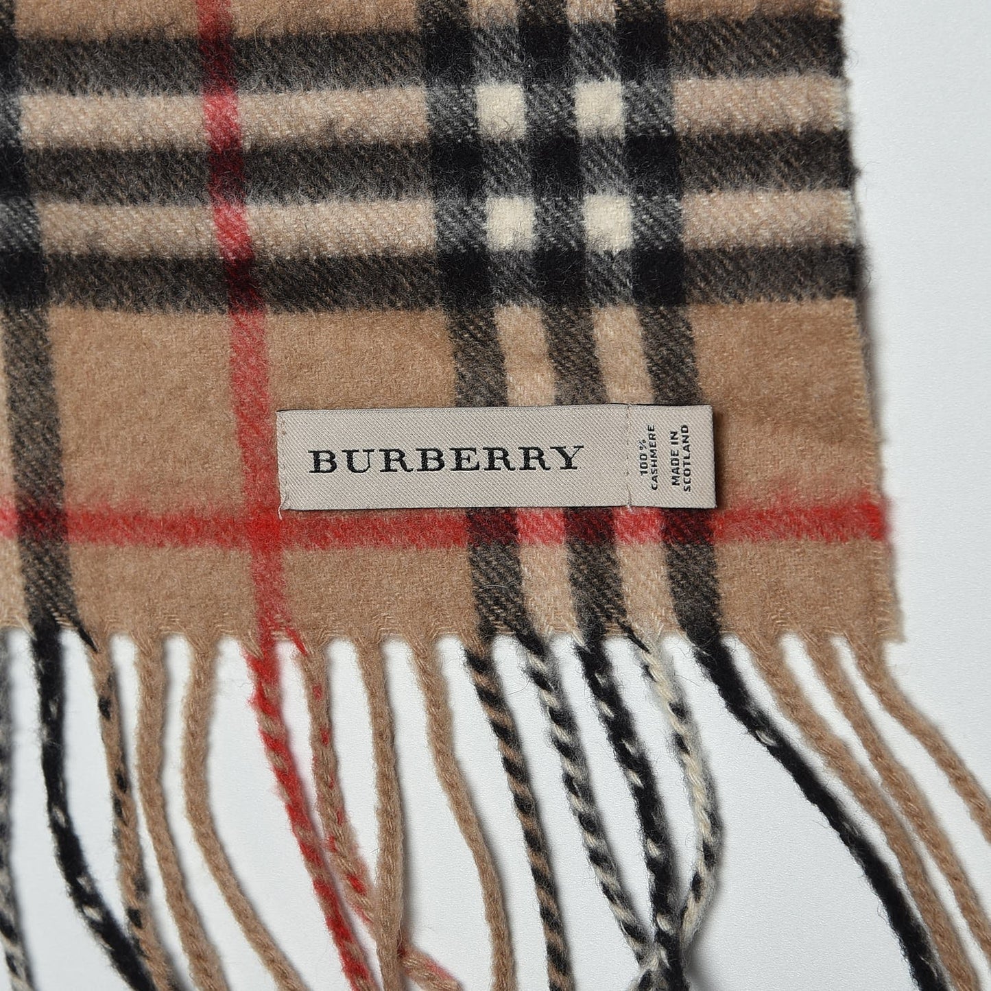 Cashmere Nova Check Fringe Scarf Camel