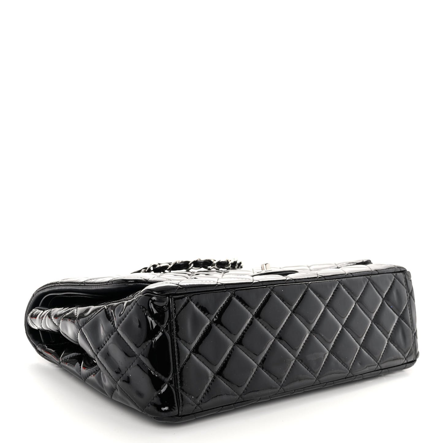 Patent Quilted Maxi Double Flap Black