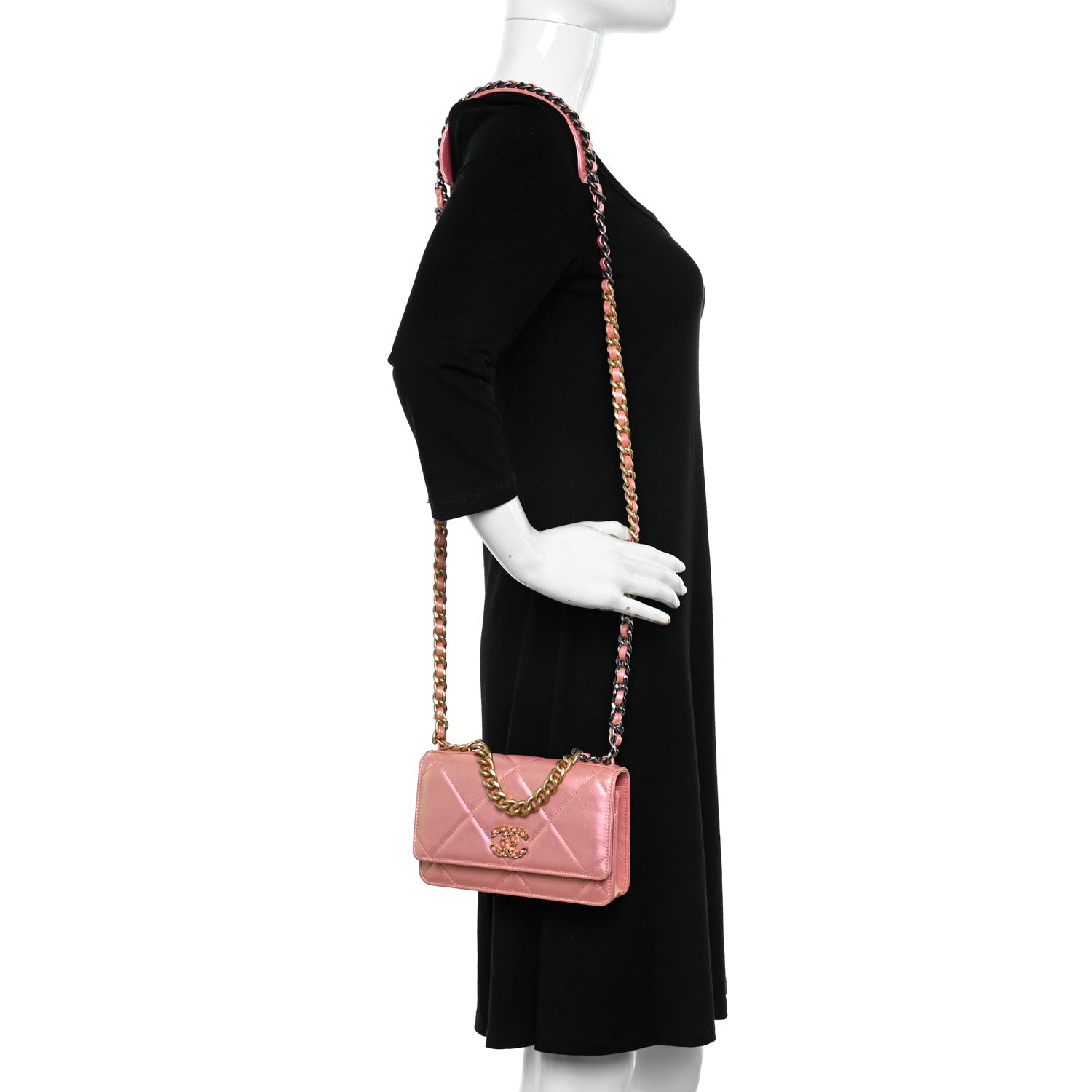 Chanel Iridescent Calfskin Quilted Chanel 19 Wallet On Chain WOC Pink 2 of 11