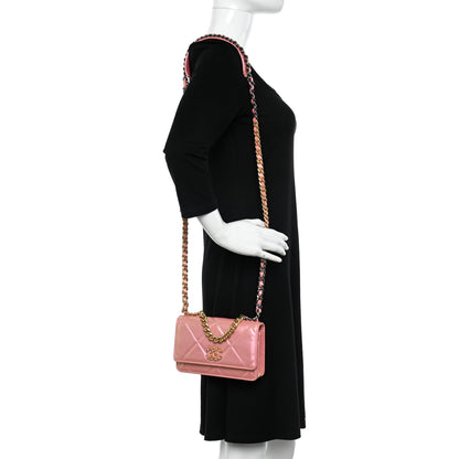 Chanel Iridescent Calfskin Quilted Chanel 19 Wallet On Chain WOC Pink 2 of 11