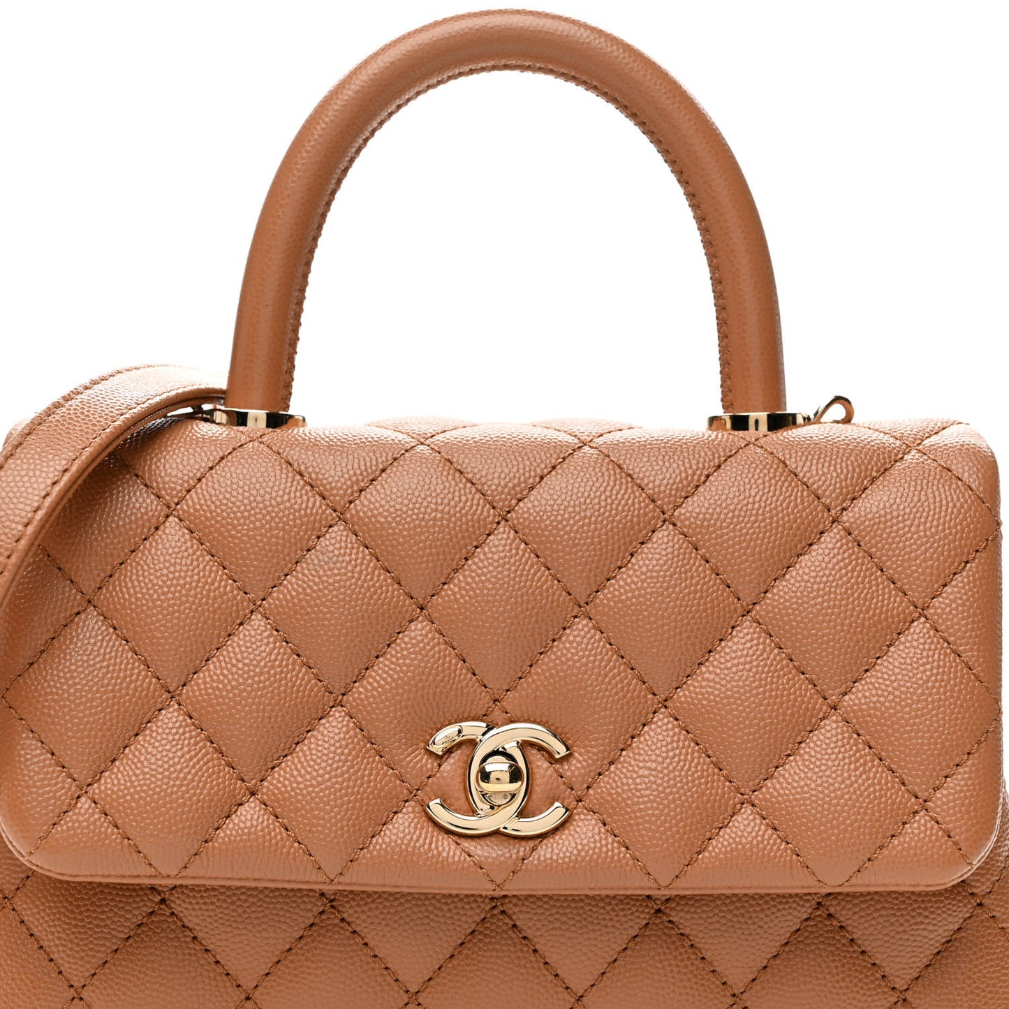 Caviar Quilted Mini Coco Handle Flap Brown