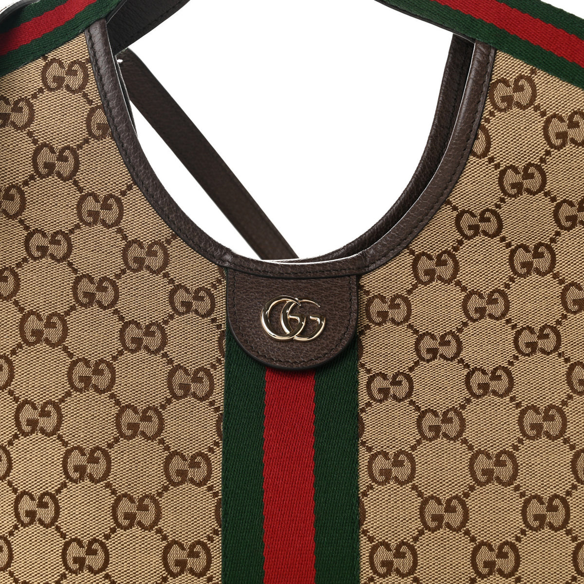 Gucci Monogram Web Small Giglio Tote Beige Dark Brown 8 of 10