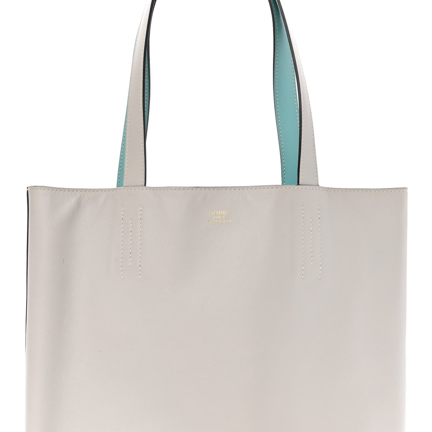 Veau Sikkim Swift Double Sens 30 Reversible Tote Gris Perle Colvert Bleu Atoll