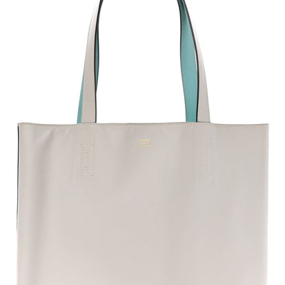 Hermes Veau Sikkim Swift Double Sens 30 Reversible Tote Gris Perle Colvert Bleu Atoll 6 of 9