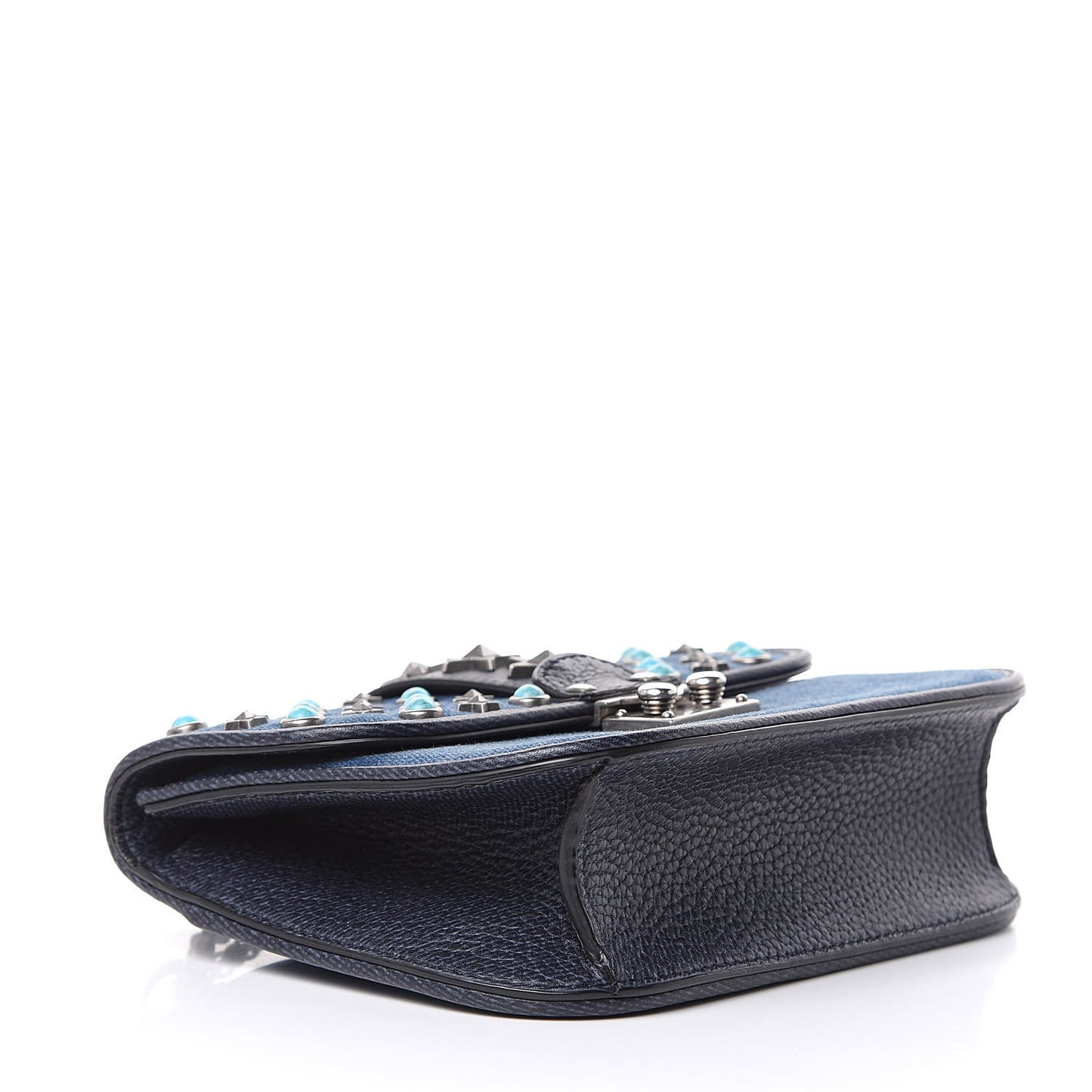Denim Star Studded Small Lock Flap Blue
