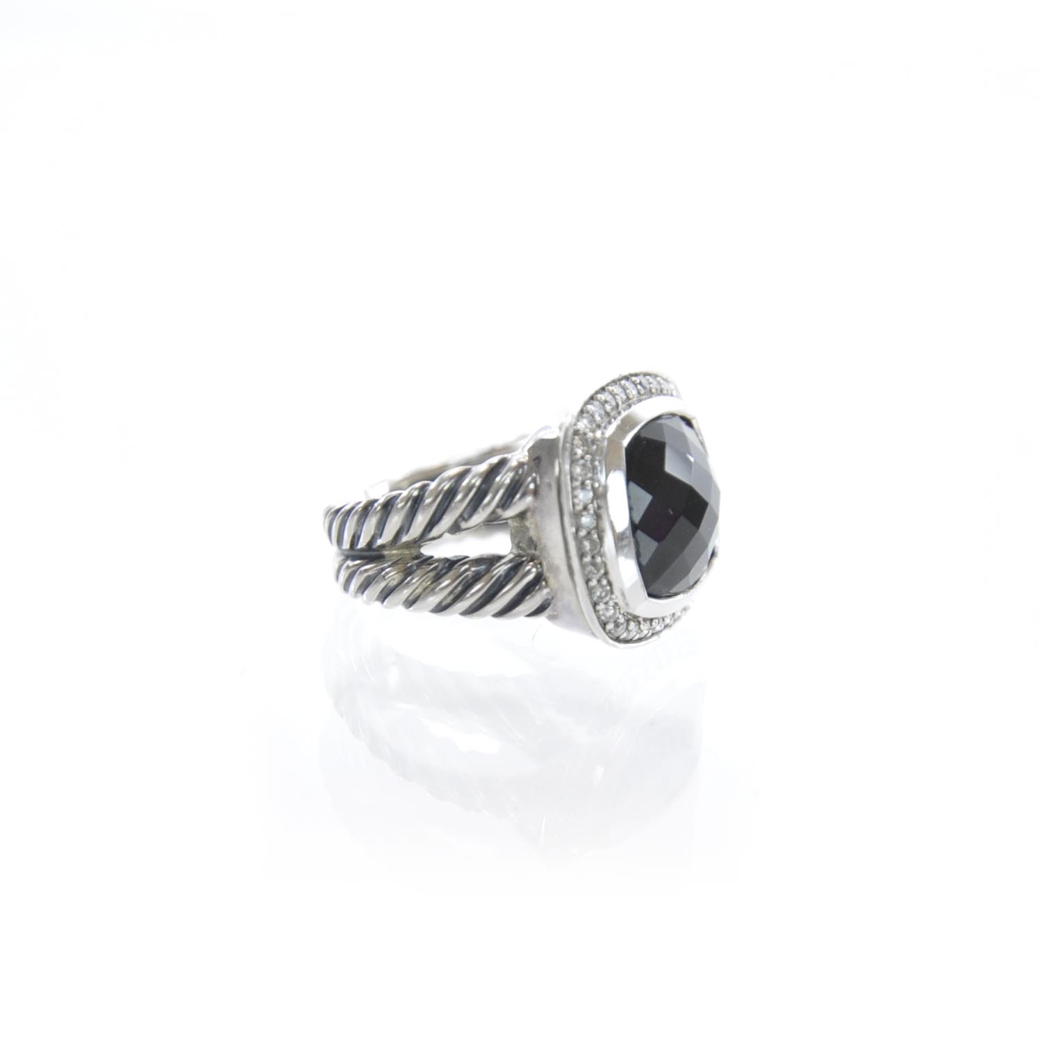David Yurman Sterling Silver Diamond Black Onyx 11mm Albion Ring 52 6 3 of 5