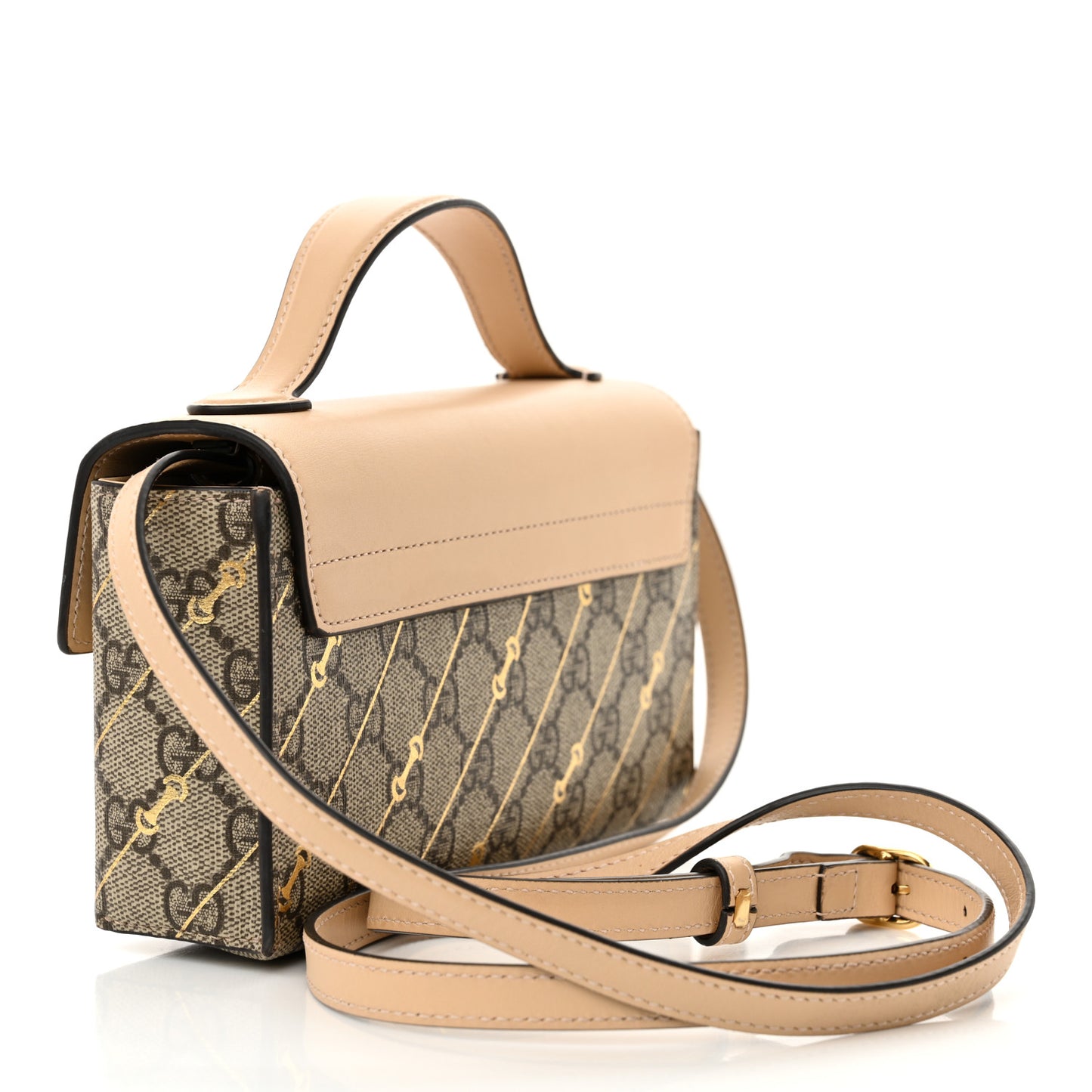 GG Supreme Monogram Calfskin Horsebit Print Mini Padlock Top Handle Shoulder Bag Beige Ebony Light Pink