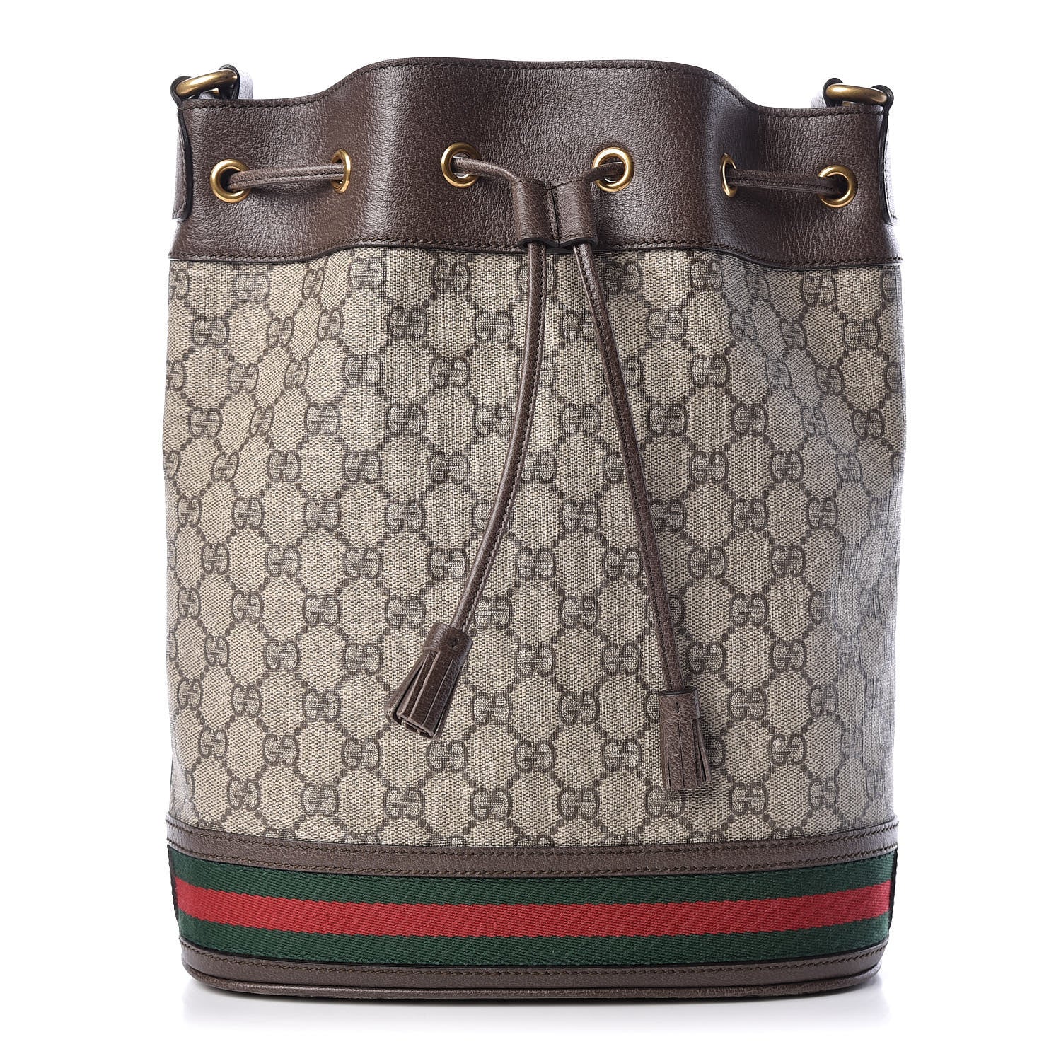 Gucci GG Supreme Monogram Web Ophidia Bucket Bag Brown 1 of 12