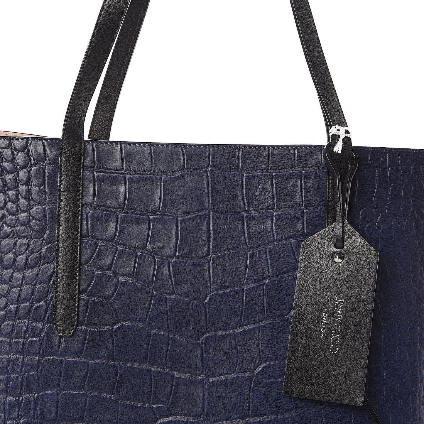 Crocodile Embossed Satin Calfskin Twist East West Tote Steel Blue
