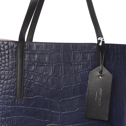 Jimmy Choo Crocodile Embossed Satin Calfskin Twist East West Tote Steel Blue 6 of 8