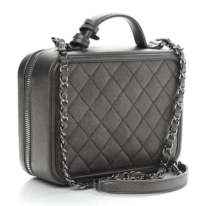 Chanel Metallic Caviar Quilted Medium CC Filigree Vanity Case Dark Silver 3 of 9