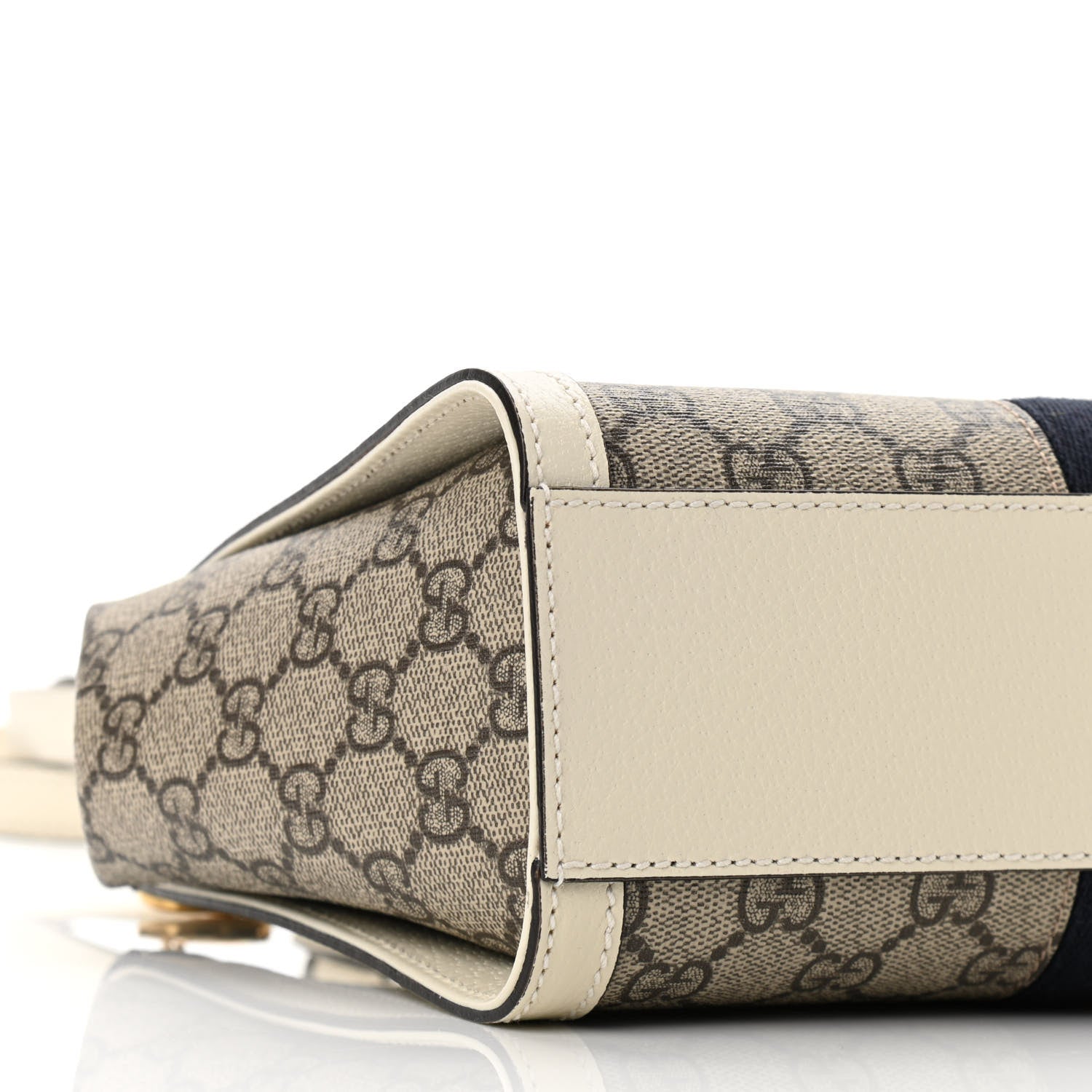 Gucci GG Supreme Monogram Textured Dollar Calfskin Web Small Ophidia Tote Bag Beige Ebony Mystic White 9 of 10