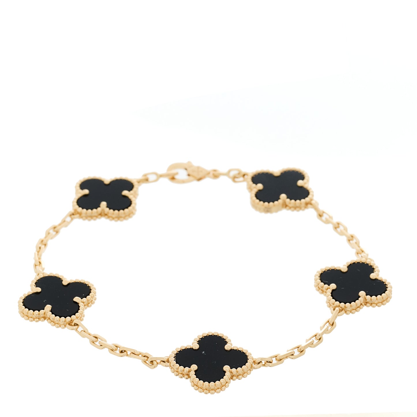 18K Yellow Gold Black Onyx 5 Motifs Vintage Alhambra Bracelet