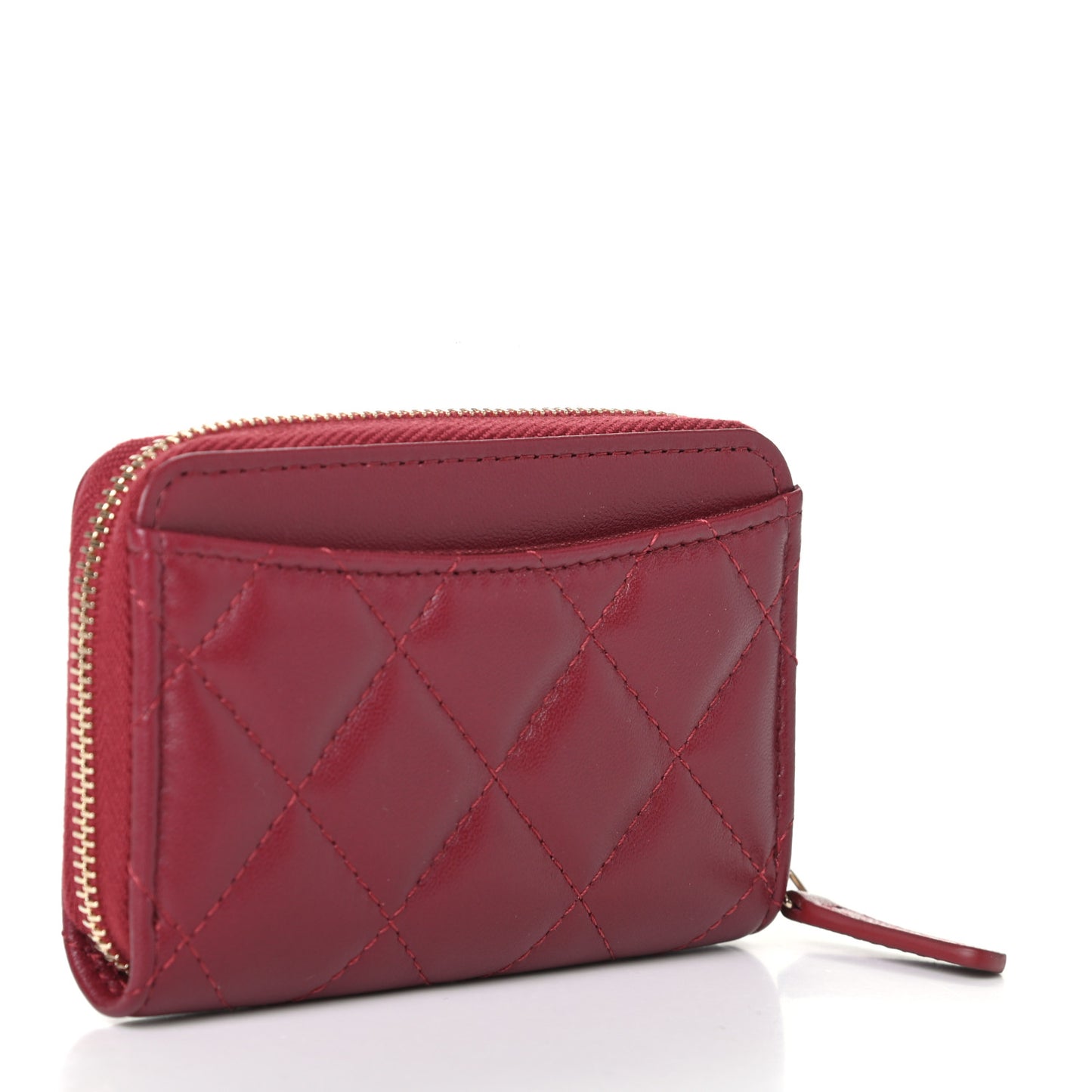 Lambskin Quilted Zip Around Coin Purse Wallet Burgundy