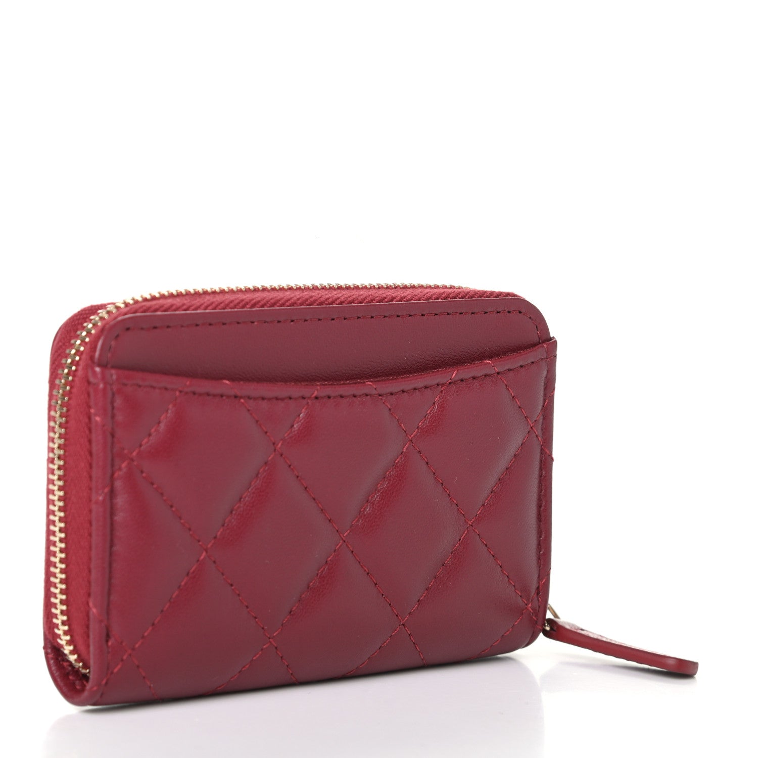 Chanel Lambskin Quilted Zip Around Coin Purse Wallet Burgundy 3 of 7