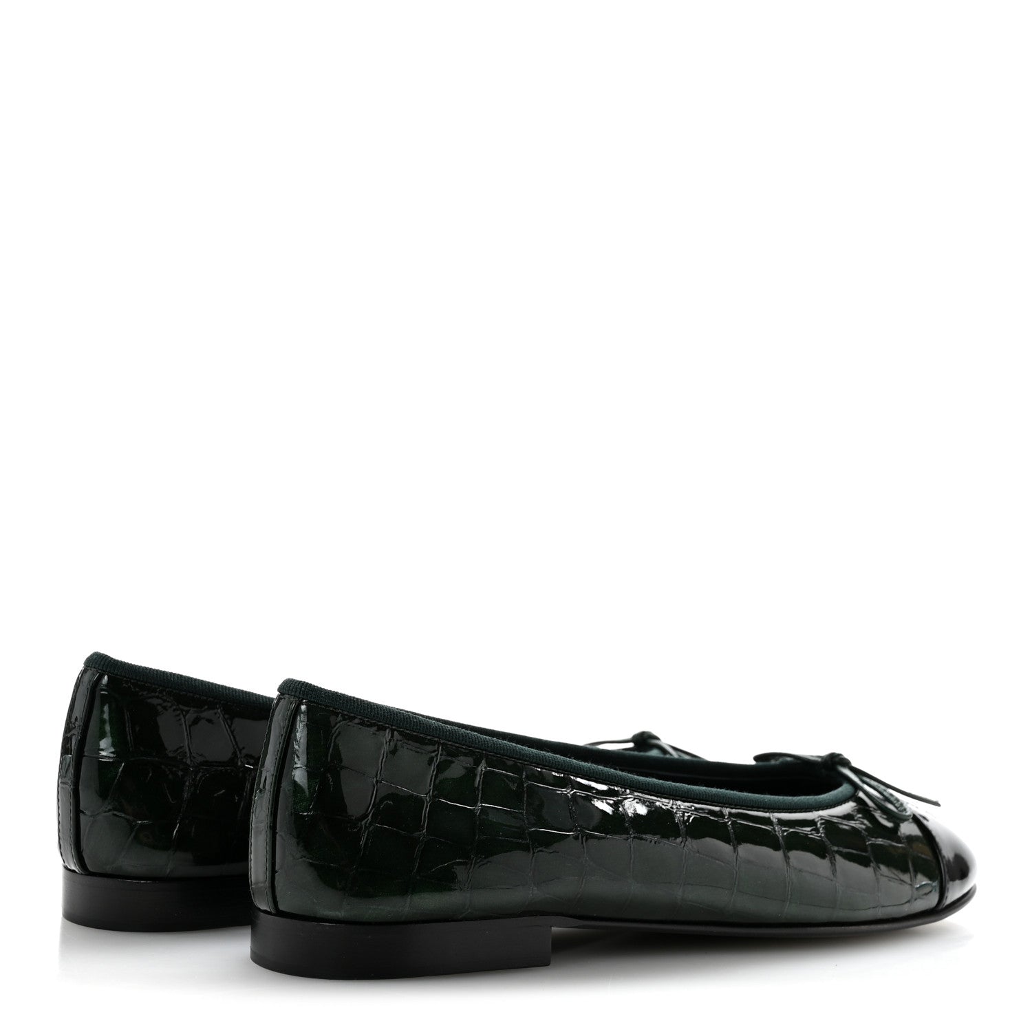 Chanel Patent Crocodile Embossed Ballerina Flats 39 Dark Green Black 5 of 10