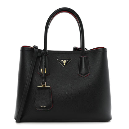 Prada Saffiano Cuir Medium Double Bag Black Fuoco 1 of 10