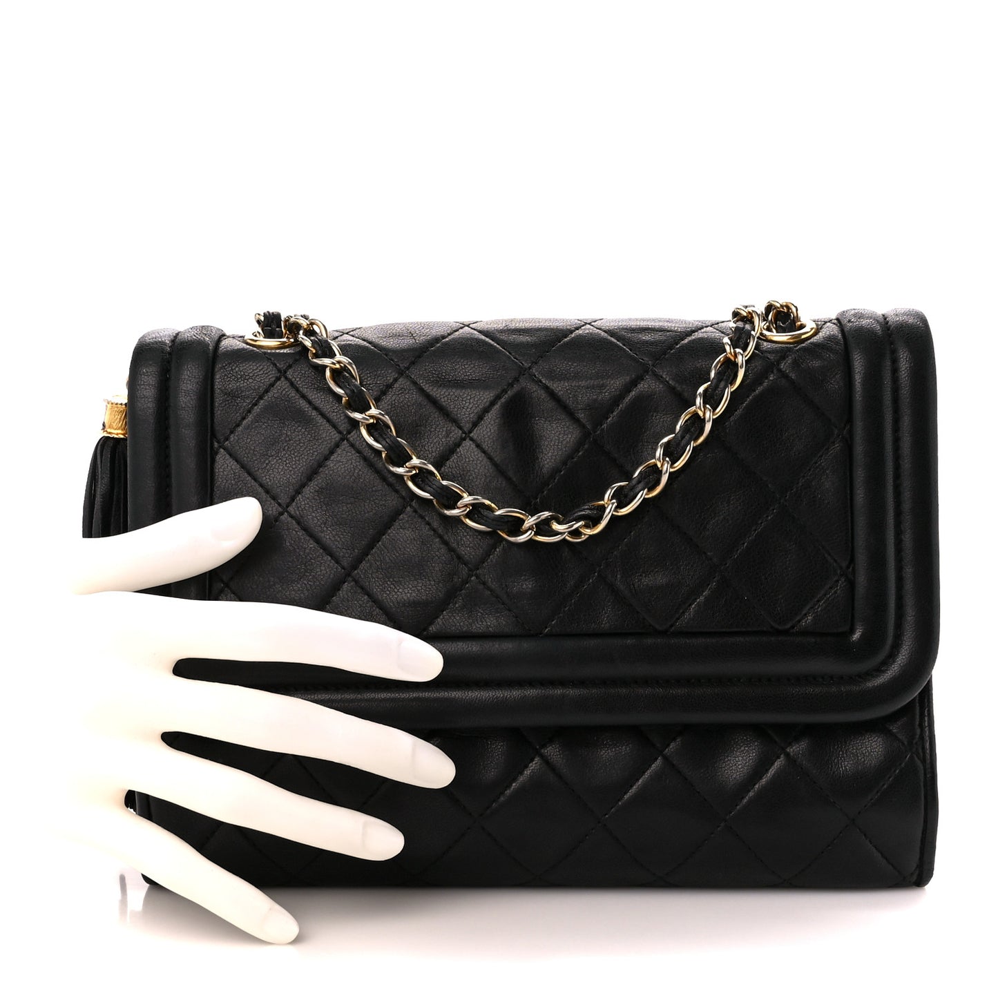 Lambskin Quilted Tassel Flap Black