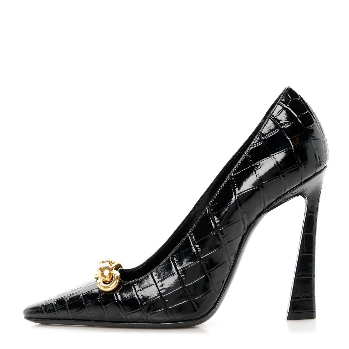 Calfskin Crocodile Embossed Silvana 110mm Pumps 37 Black