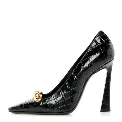 Saint Laurent Calfskin Crocodile Embossed Silvana 110mm Pumps 37 Black 1 of 10